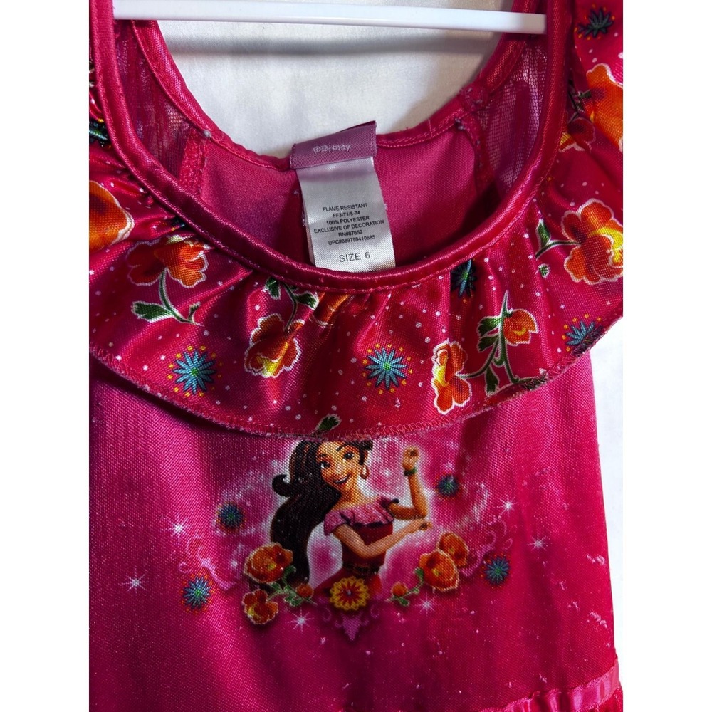 Disney Elena of Avalor Nightgown Size 6 Pink Ruffle Floral Sleep Dress Girls - Picture 2 of 8